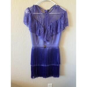 Dress Womens Large Purple Flapper‎ Lace Fringe Sleeveless VBack Retro Party